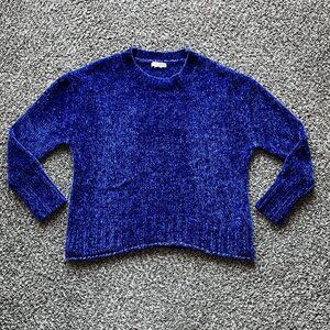 Christian Siriano Sweater Womens Medium Blue Velvet-Like Silky Blouse